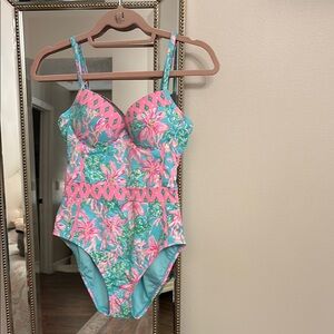 Lilly Pulitzer Pink and Blue Floral One Piece Swimsuit